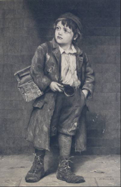 John George Brown etching: John George Brown- Young Lad- etching, signed in pencil, together with a chromolithograph after an oil painting by J. G. Brown, light struck and mat burn