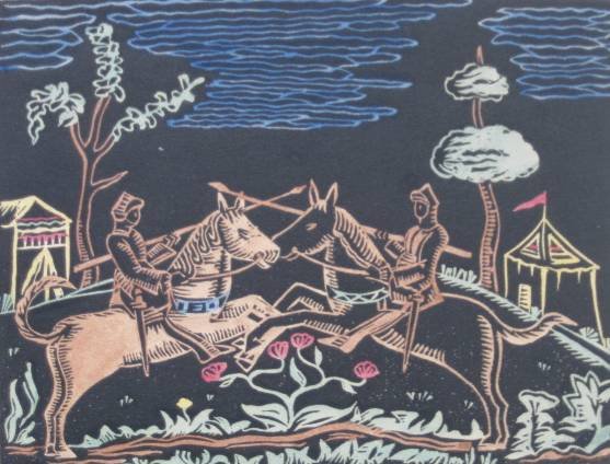 4 American prints: Price A. Chamberlain- ''The Knights'' and ''The Old Apple Tree, Mt. Vernon, OH''- 2 linocuts (1 hand-colored). W. Phelps Cunningham- ''Radley, Oxfordshire''- linocut. Charles Dahlgreen- ''A Mountain L
