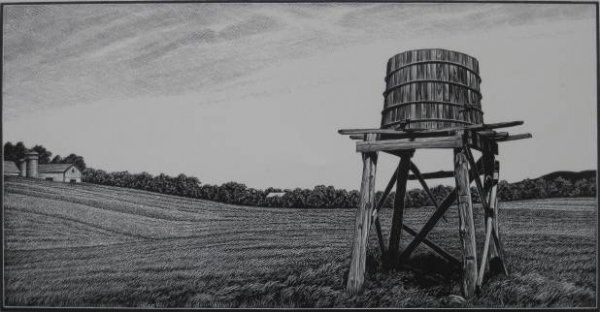 Asa Cheffetz wood engraving: Asa Cheffetz- ''Water Tower'' (Springfield 87)- wood engraving, 1950, signed in pencil, AAA edition of 250, minor handling creases in margins otherwise very good condition. 4 5/8 x 9''