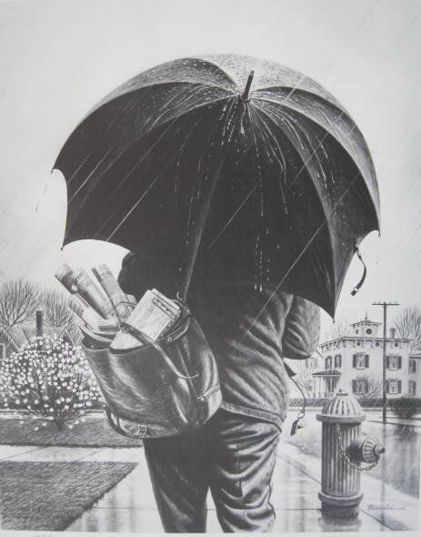 Stevan Dohanos off-set lithograph: Stevan Dohanos- ''The Postman''- off-set lithograph, signed and numbered in pencil, very good condition. 25 1/4 x 20''