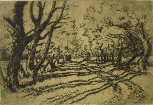 Edward Frederick Ertz etching: Edward Frederick Ertz- ''Road Across ''- etching, signed and titled in pencil, soiling in margins, otherwise good condition. 7 x 9 13/16''