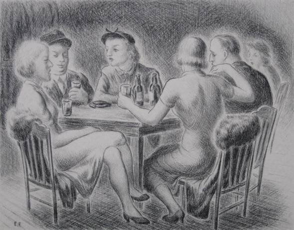Edward Ferguson 2 lithographs: Edward Ferguson- ''Section Crew''; ''Beer Garden Types''- 2 lithographs, 1938, both signed, dated and titled in pencil, done for Michigan WPA, very minor soiling right margin. 5 7/8 x 8''; 6 1/2 x 8 1