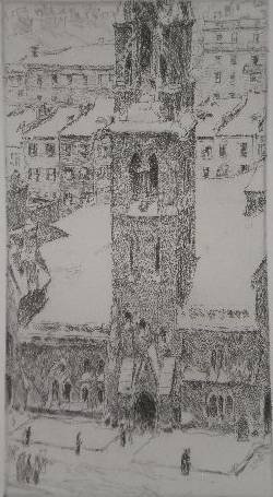Fredeck Childe Hassam etching: Frederick Childe Hassam- ''The Church Across The Way'' (Cortissoz 66)- etching, 1916, signed with cipher in pencil, very good condition. 8 1/8 x 4 3/8''