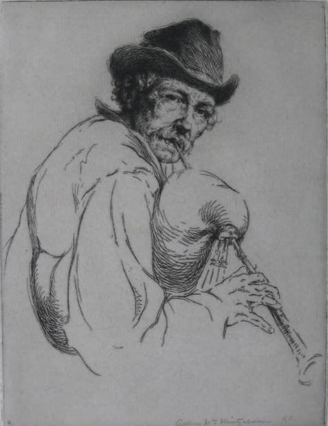 Arthur William Heintzelman 2 etchings: Arthur William Heintzelman 2 etchings- ''Strolling Musicians of Gloucester'' (Smith 50)- 1918, signed in pencil, annotated 'P. C.', edition of 75, trimmed to plate line; ''Three Score and Ten'' (S. 66