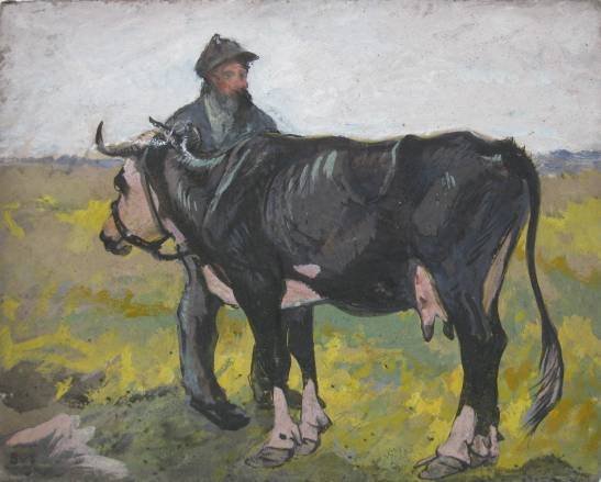 Henry G. Keller gouache: Henry G. Keller- ''Bovine Cow''- gouache on paper, tiled lower left, very good condition. 12 1/2 x 15 1/2''