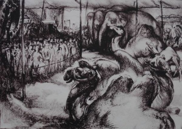 Henry G. Keller lithographs: Henry G. Keller- ''Circus Day No.l 1''; ''Cows Evening'' and ''Pig Composition No. 1''- 3 lithographs, all signed in pencil, very good condition, various sizes.