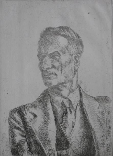 Reginald Marsh etching: Reginald Marsh- ''Kenneth Hayes Miller'' (Sasowski 108)- etching, pencil markings along bottom edge, very good condition. 6 7/8 x 4 7/8''