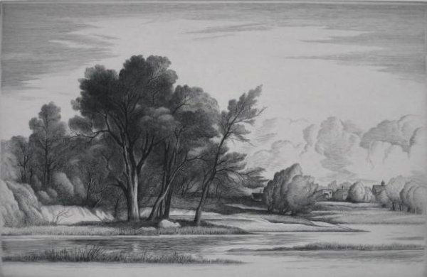Thomas W. Nason wood engraving: Thomas W. Nason- ''Amston Pond'' (Comstock 424)- wood engraving, 1947, signed in pencil, edition of 250, published by the Society of Print Connoisseurs, with original presentation folder, very good co