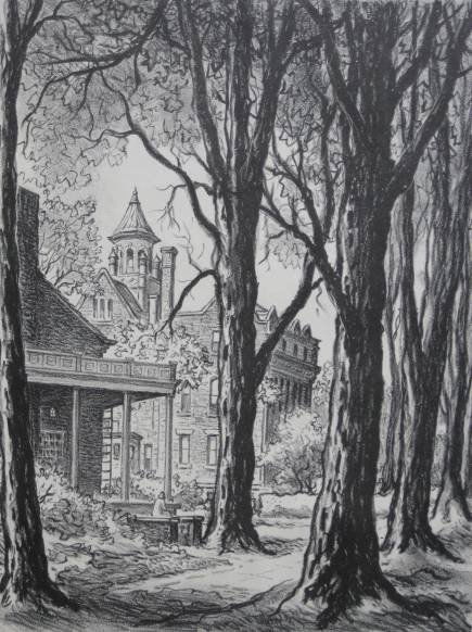 Grant Reynard 1 etching and 1 lithograph: Grant Reynard- ''Marting Hall'' and ''The Chapel''- 1 etching and 1 lithograph, both signed in pencil, slightly light struck various sizes