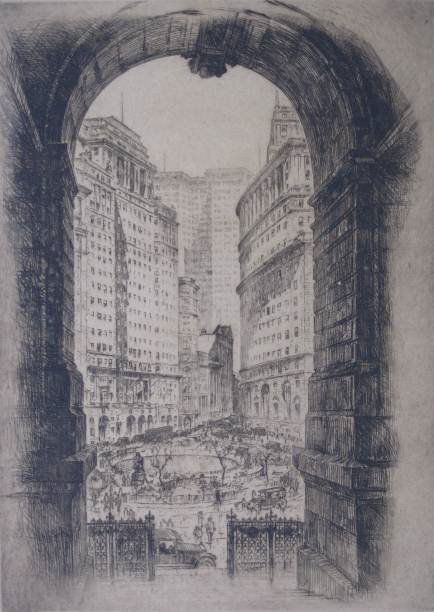 Anton Schutz etching: Anton Schutz- Entrance of Archway- etching, signed in pencil, laid down, severely light struck, some foxing and discoloration, along with paper abrasions in margins. 15 x 10 5/8''
