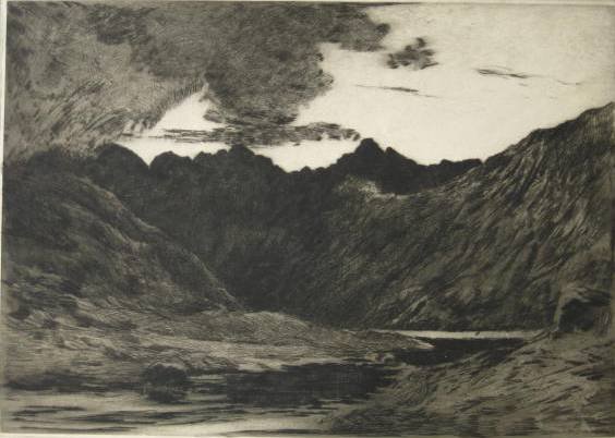 Robert W. Allan drypoint: Robert W. Allan- ''Loch Cornish, Shye''- drypoint, signed in pencil, very slightly light struck, otherwise very good condition. 9 7/8 x 13 3/4''