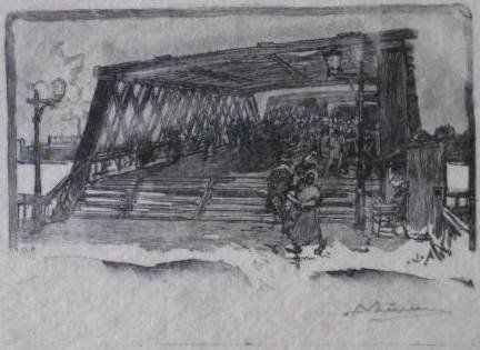 Auguste-Louis Lepere wood engraving: Auguste-Louis Lepere- ''Vieille Passerelle a Rouen'' (Texier-Bernier 510)- wood engraving, 1887, signed and titled ''Ancienne passerelle provisoire d Rouen'', minor foxing and soiling, otherwise good