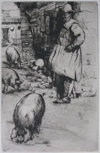 Philip Pimlott etching and drypoint: Philip Pimlott- ''The Farmer''- etching and drypoint, good condition. 13 3/4 x 8 15/16''