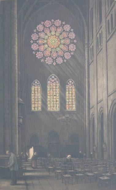 Tavik F. Simon etching: Tavik F. Simon- Catheral Interior- softground and aqautint in colors, signed and numbered 80 in pencil, light struck and laid down, otheriwise good condition. 15 1/2 x 9 1/2''
