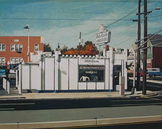 John Baeder silkscreen in colors: John Baeder- ''White Castle''- silkscreen in colors, 1980, signed, dated and numbered 53/250 in pencil, very good condition. 17 1/8 x 21 1/8''