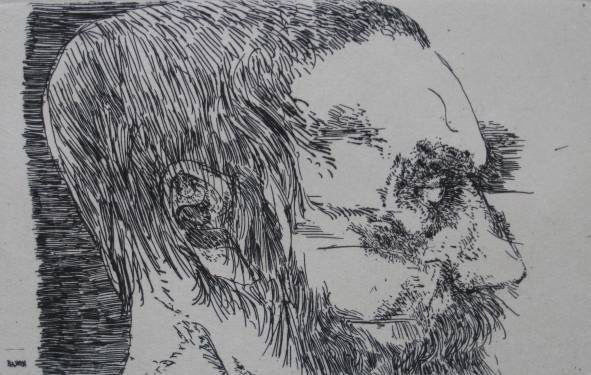 Leonard Baskin etching: Leonard Baskin- Constantin Meunier (Fern & O'Sullivan 543)- etching, 1969, signed and annotated 'A. P.' in pencil. 3 3/4 x 5 3/4''