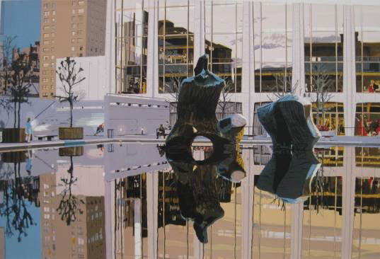 Fran Bull silkscreen': Fran Bull- ''Lincoln Center / Dusk''- silkscreen in colors, 1980, signed and numbered in pencil, from the City-Scapes portfolio, edition of 250. 17 x 25''