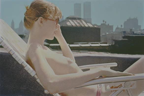 Hilo Chen silkscreen: Hilo Chen- ''Rooftop Sunbather''- silkscreen in colors, 1980, signed and numbered in pencil, from the City-Scapes portfolio, edition of 250, very good codnition. 17 x 25''