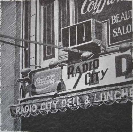 Robert Cottingham off-set lithogrpah: Robert Cottingham- ''Radio City Deli''- off-set lithograph, signed in pencil, very good condition. 10 1/2 x 10 1/2''