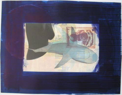 Michael David lithograph: Michael David- ''The Geogia Series (Blue)''- lithograph in colors with woodcut and collage on hand tinted paper, 1991, signed, titled, dated and numbered AP8, good condition. 45 3/4 x 35'' (sheet)
