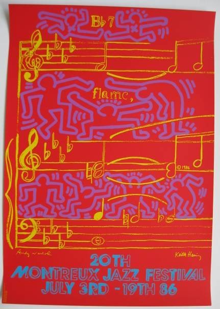 K. Haring and A. Warhol poster: Keith Haring and Andy Warhol- ''Montreux Jazz Festival 1986''- color silkscreenn poster, 1986, very good condition,. 39 x 26 3/4''