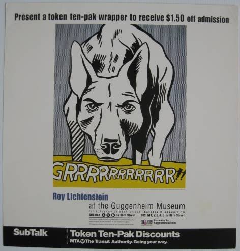 Roy Lichtenstein poster: after Roy Lichtenstein- ''Roy LIchtenstein at the Guggenheim Museum''- off-set lithographic poster, very good condition. 22 x 21''