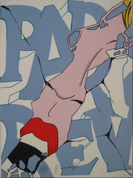 John ''Crash'' Matos silkscreen: John ''Crash'' Matos- ''Paris Review-Scream''- silkscreen in colros, 1990, signed and numbered in pencil, edition of 150, very good condition. 30 x 22''
