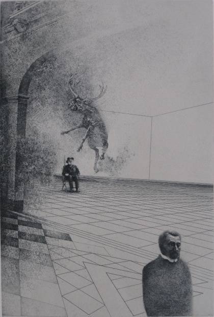 Peter Milton etching: Peter Milton- ''Jolly Corner- Plate 4'' (Mc Nulty 72)- etching, 1971, signed dated and numbered in pencil, edition of 90, slightly light struck otherwise good condition. 14 7/8 x 9 7/8''