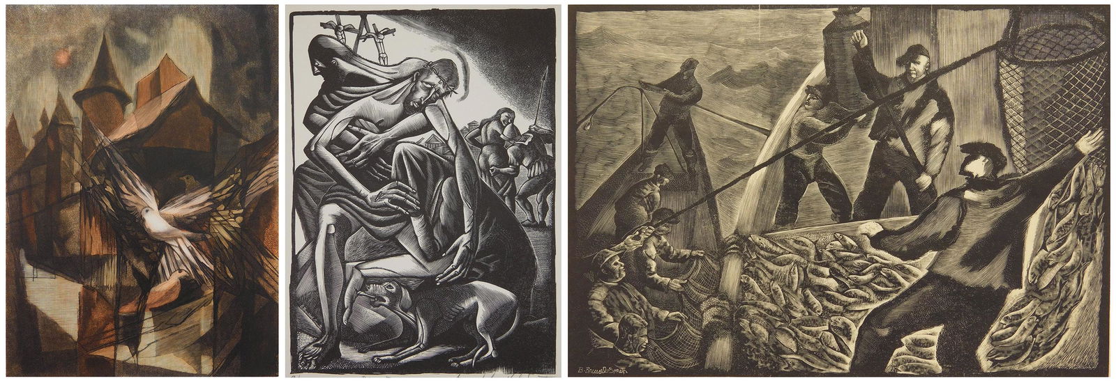 3 Bernard Brussel-Smith wood engravings (1 of 10)