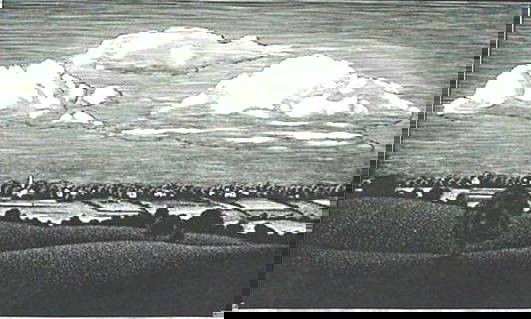 Asa Cheffetz wood engraving: Asa Cheffetz- ''Clouds Over The Valley'' (Springfield 51)- wood engraving, 1935, edition of about 200 published by AAG, with original AAG mat, very good condition. 8 x 11''