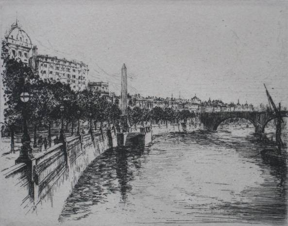 Edward Cherry, Rosenfield- 2 etchings: Edward Cherry- London; Rosenfield- The Old Mill; 2 etchings, both signed in pencil. various sizes