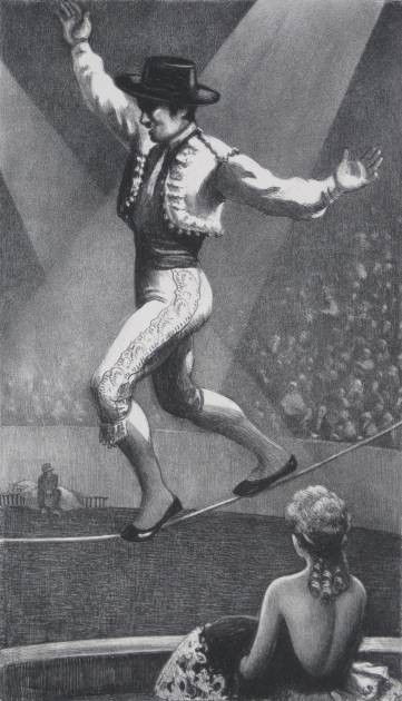 Mabel Dwight lithograph: Mabel Dwight- ''Tight Rope Walker'' (Robinson & Pirog 65)- lithograph, 1932, unsigned proof, papge age toned, otherwise very good condition. 12 9/16 x 7 1/4''