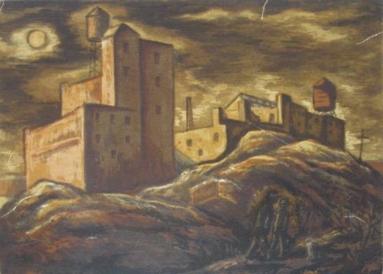 Ray Eufa silkscreen: Ray Eufa- ''Nocturne''- silkscreeen in colors, c. 1935, several creases in image where ink surface has broken. 10 1/2 x 14 7/8''