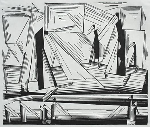Lyonel Feininger woodcut: Lyonel Feininger- ''Fishing Boats'' (Prasse W245)- woodcut, 1921, posthumous printing in an edition of 252 in 1971, the Preint Bluc of Cleveland publication No. 49, very good conditino. 12 3/8 x 14 3/