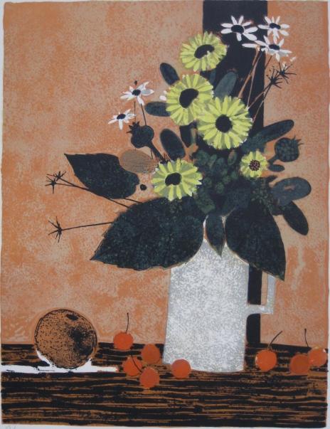 Yves Ganne lithograph: Yves Ganne- Flowers and Fruit- lithograph in colors, signed and numbered 18/275 in pencil. 21 3/4 x 16 1/2''