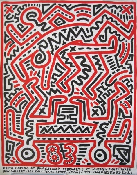 after Keith Haring off-set poster: after Keith Haring- ''Keith Haring at Fun Gallery''- off-set poster, 1983. 23 x 23''