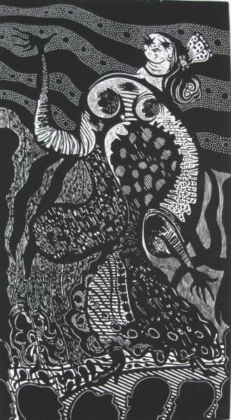 Manuel Izquerdo woodcut: Manuel Izquerdo- ''Spanish Dancer''- woodcut in black, 1980, signed, dated, titled and numbered in pencil, edition of 100, very good condition. 28 3/4 x 15 3/4''
