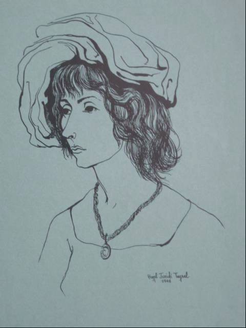 Hazel Janecki Teyral silkscreen: Hazel Janecki Teyral- Woman with Locket- silkscreen, 1948, creases to paper around edges. 13 x 10''