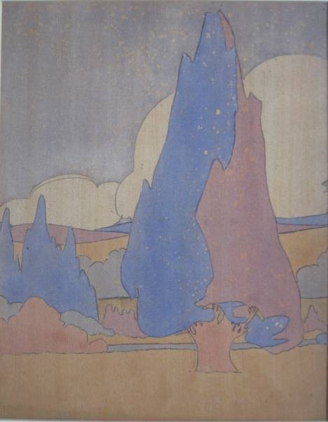 Henry G. Keller watercolor: Henry G. Keller- ''Stylization and Design''- watercolor on paper, laid down to support mat, otherwise very good condition. 13 1/2 x 10 1/2''
