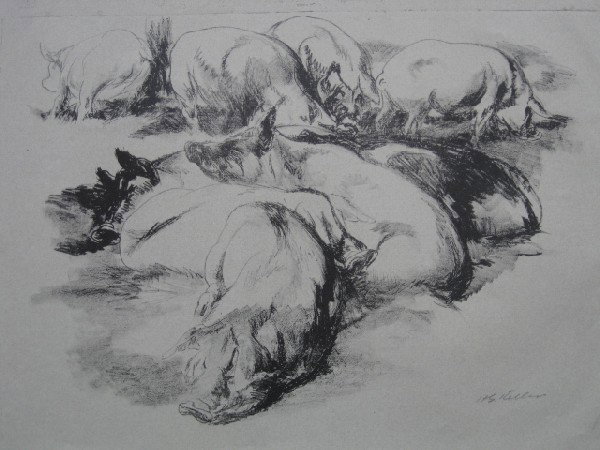 Henry G. Keller lithograph: Henry G. Keller- ''Pig Composition No. 1''- lithograph on laid buff paper, signed in pencil, very good condition. 15 x 19''
