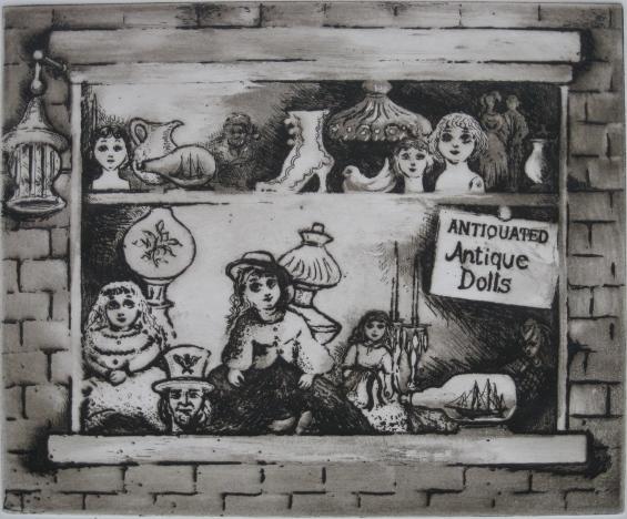 Earl Klein etching: Earl Klein- ''Antique Dolls1964, ''- etching, signed and titled in pencil, AAA edition, very good condition. 9 7/8 x 11 3/4''