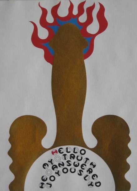 Gerald Laing silkscreen: Gerald Laing- ''Hello My Truth He Answered Joyously''- silkscreen in colors. 16 3/4 x 13 1/4''