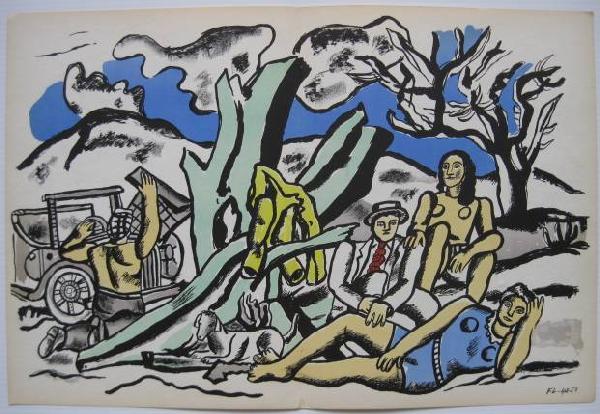 Fernand Leger lithographs: Fernand Leger- ''La Partie de Campagne''; Head and Leaf- 2 lithographs (including 1 double-page), printed verso a Portrait of Girl by Derain, fair condition. various sizes