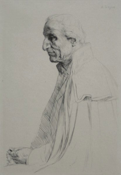 Alphonse Legros etching: Alphonse Legros- ''Portrait of Jules Dalou'' (Bliss 40)(Malassis and Thibaudeau 401)- etching, very slightly light struck. 11 x 7 3/8''