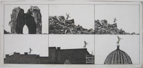 Salras Andras Miklos etching: Salras Andras Miklos- ''Drezdai Emelk''- etching, 1974, signed, dated, titled and numbered 21/100 in pencil, minor soiling in margins. 7 3/4 x 16 1/2''