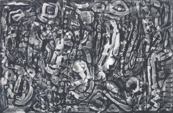 Richard P. Miller 2 etchings: Richard P. Miller- ''Gray Woods''; ''Homage to Frank's & Others''- 2 etchings, both signed and titled in pencil, both light struck and mounted to top and bottom mat, otherwise good condition. 8 x 12''