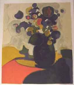 Andre Minaux lithograph: Andre Minaux- ''Bouquet (pour Fernand Mourlot)''- lithograph in colors, signed and numbered by the artist, edition of 100, very good condition. 22 x 18 3/4''