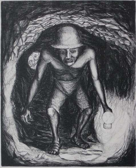 Francisco Mora lithograph: Francisco Mora- ''Silver Mine Worker''- lithograph, 1946, signed in pencil, from the portfolio ''Mexican People'', as published by Taller de Grafica Popular, AAA edition, very good condition. 14 x 11 