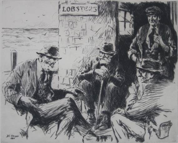 Dwight Sturges etching: Dwight Sturges- ''Lobster Talk''- etchig, 1930, signed and numbered in pencil, edition of 75, light struck, otherwise very good condition. 10 x 12 1/2''