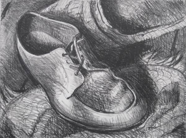 Sam Swerdloff lithograph: Sam Swerdloff- ''The Shoe''- lithograph, c. 1938-42, signed, titled and numbered in pencil, edition of 15, done for NYC WPA, very slightly light struck, very minor smudging in margins, very good condi